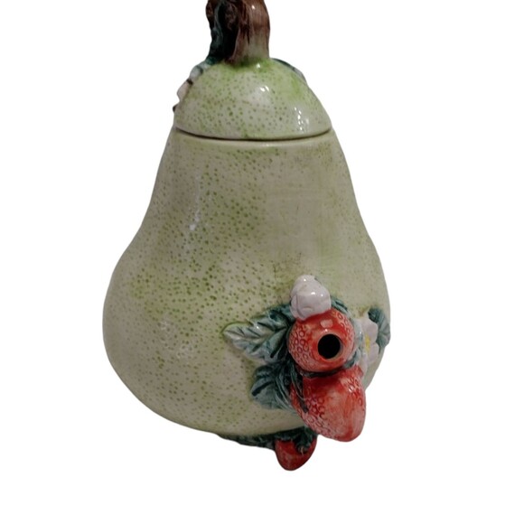 VTG Pear Floral Teapot With Lid Green Fruit Vine  Heritage Mint Collectibles - Picture 4 of 6